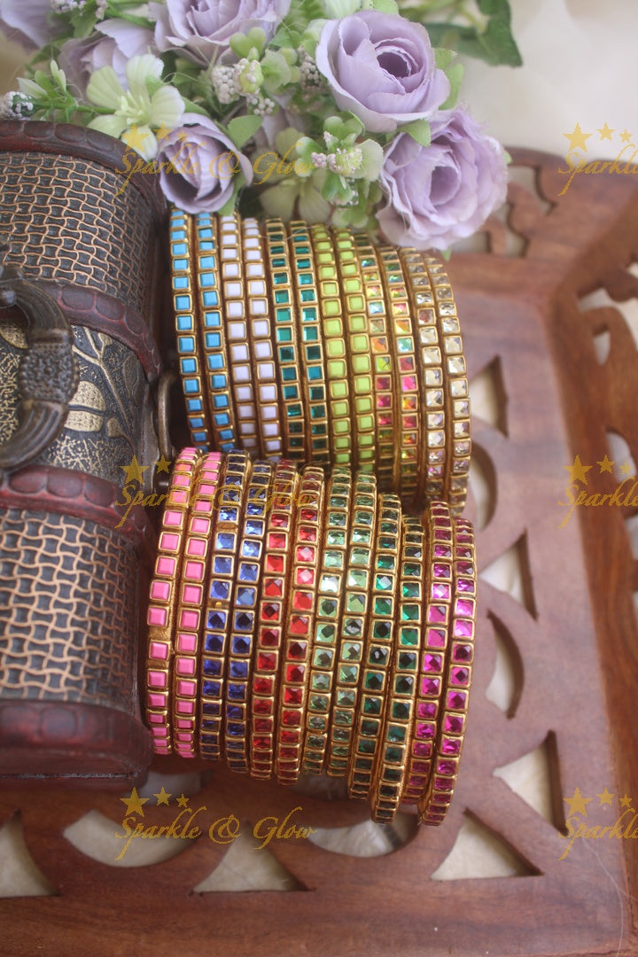 Kundan stone square shaped silk thread bangles one dozen for return gifts