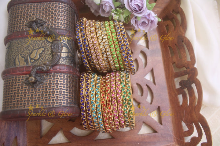 Kundan stone traingle shaped silk thread bangles one dozen for return gifts