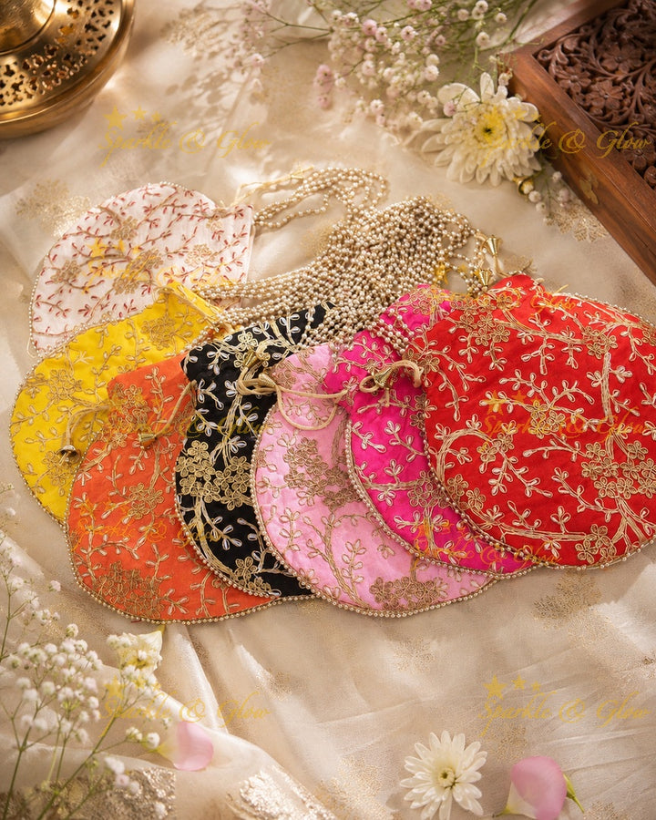 8.5x8 Inch Embroidered Potli Bag with Beadwork- Set of 10pcs