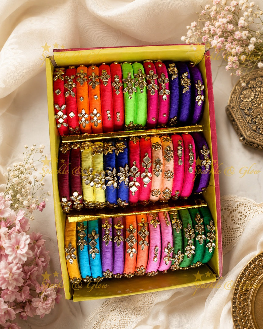Kundan Stone Silk Thread Bangles Set- 20pairs