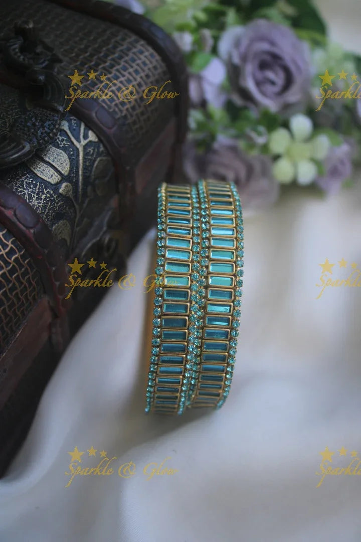 Silk thread rectangle shape kundan stones silk thread bangle - a pair - Gold - Sparkle and Glow