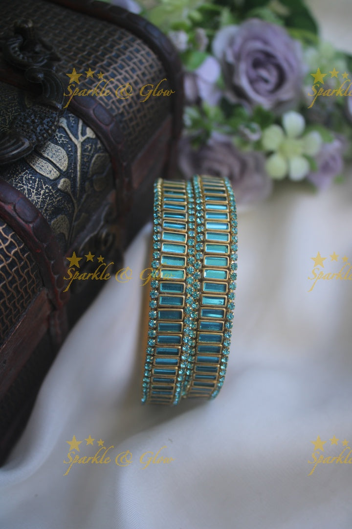Silk thread rectangle shape  kundan stones silk thread bangle - a pair - Gold