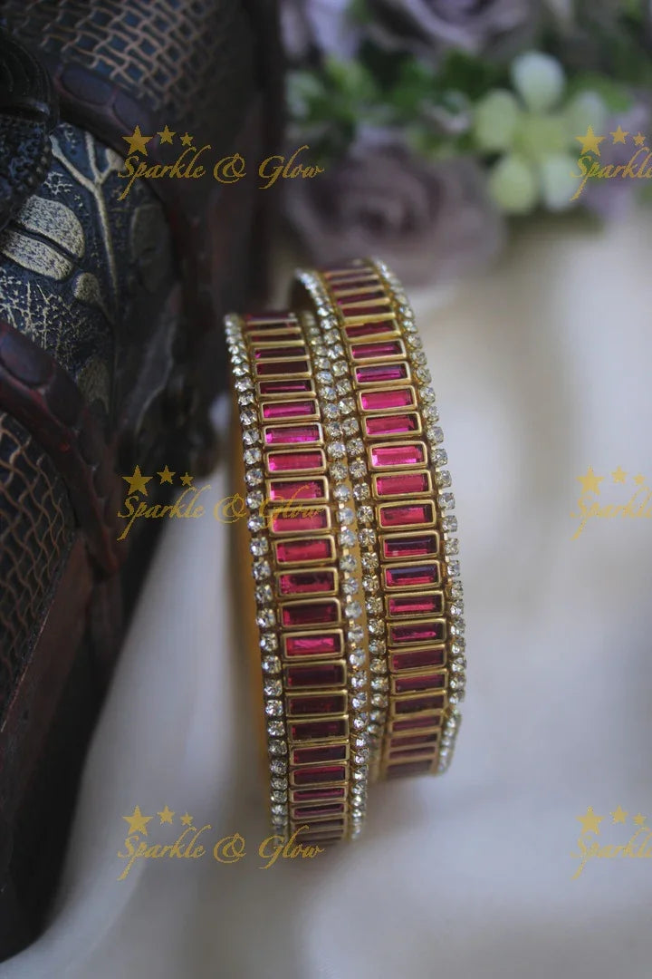 Silk thread rectangle shape kundan stones silk thread bangle - a pair - Gold - Sparkle and Glow