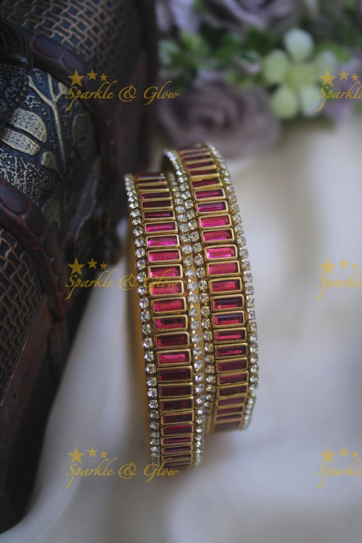 Silk thread rectangle shape  kundan stones silk thread bangle - a pair - Gold