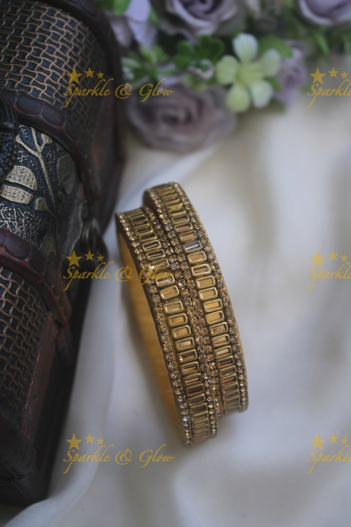 Silk thread rectangle shape  kundan stones silk thread bangle - a pair - Gold