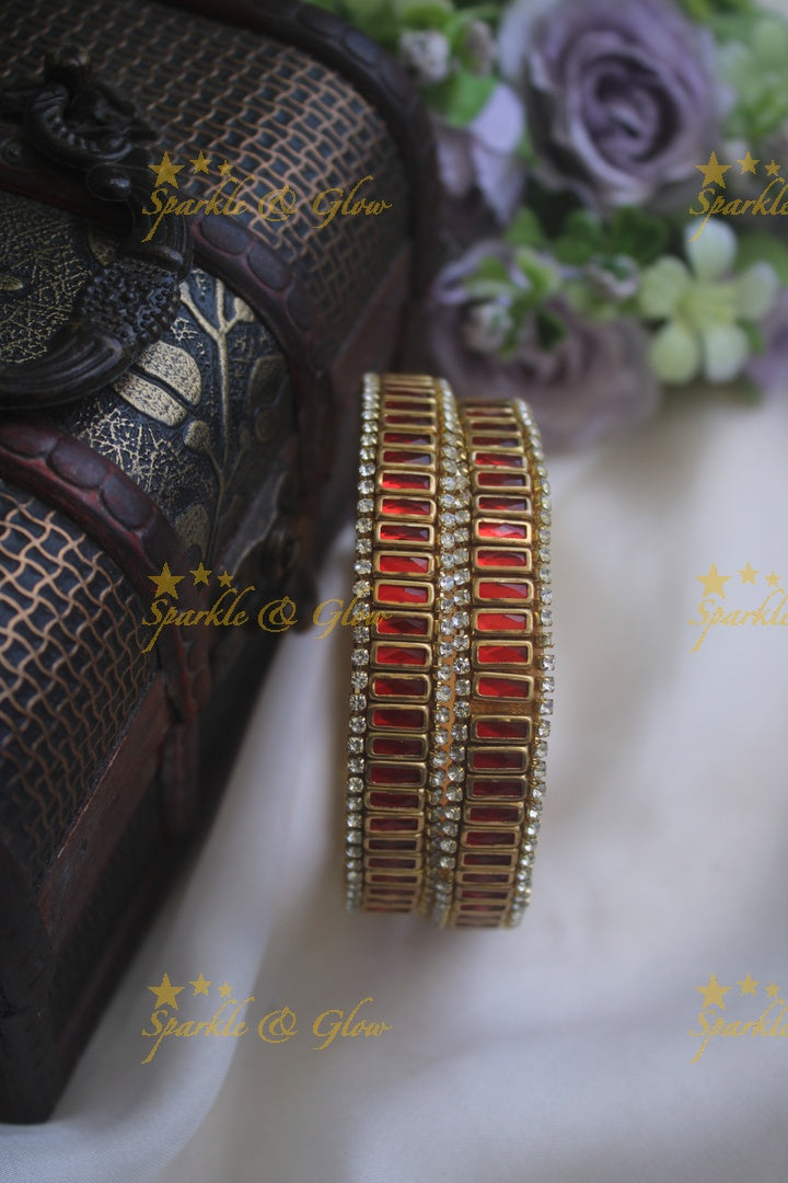 Silk thread rectangle shape  kundan stones silk thread bangle - a pair - Gold