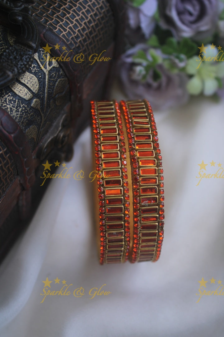 Silk thread rectangle shape  kundan stones silk thread bangle - a pair - Gold