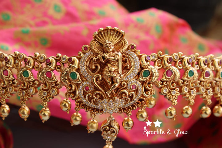 Krishna playing flute hipbelt made with premium quality gold alike polish