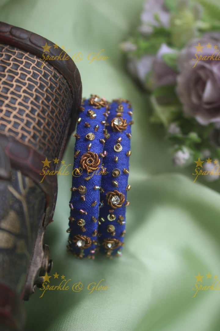 Beautiful silk thread embroidered golden wired flower design bangle