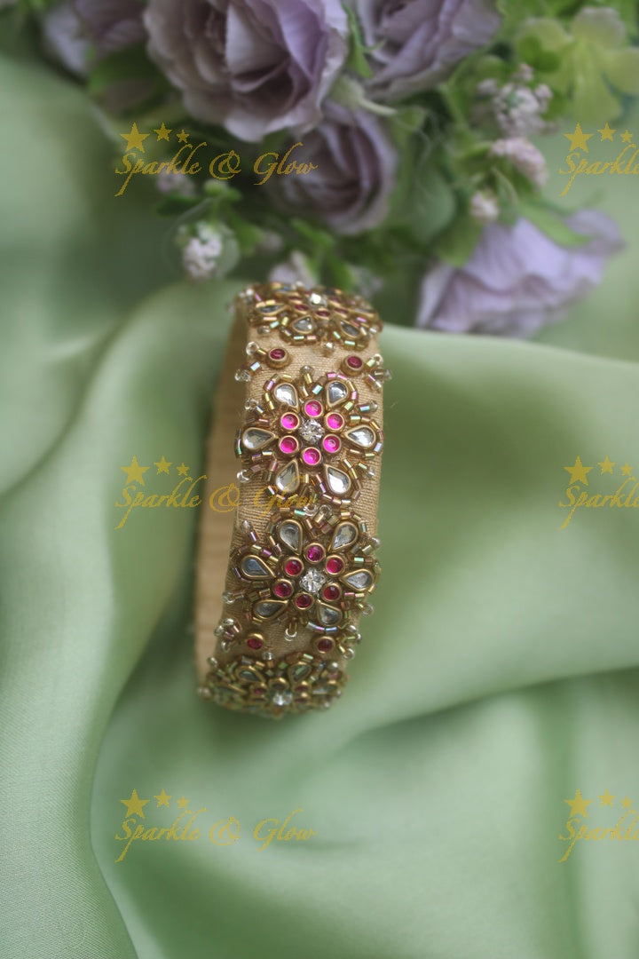 Beautiful silk thread embroidered leaf branch  flower design bangle