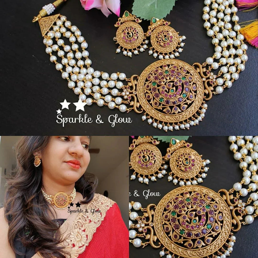 Pearl peacock high neck choker - Sparkle and Glow