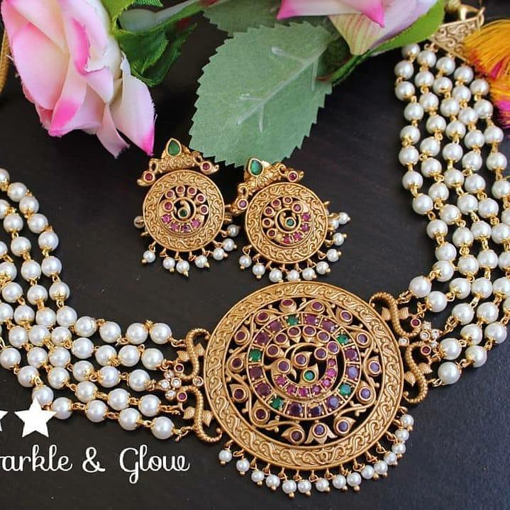Pearl peacock high neck choker - Sparkle and Glow