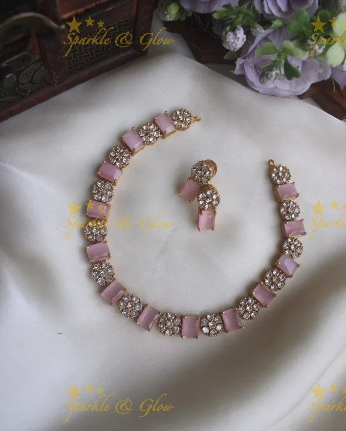Beautiful floral green stone short necklace - Sparkle and Glow