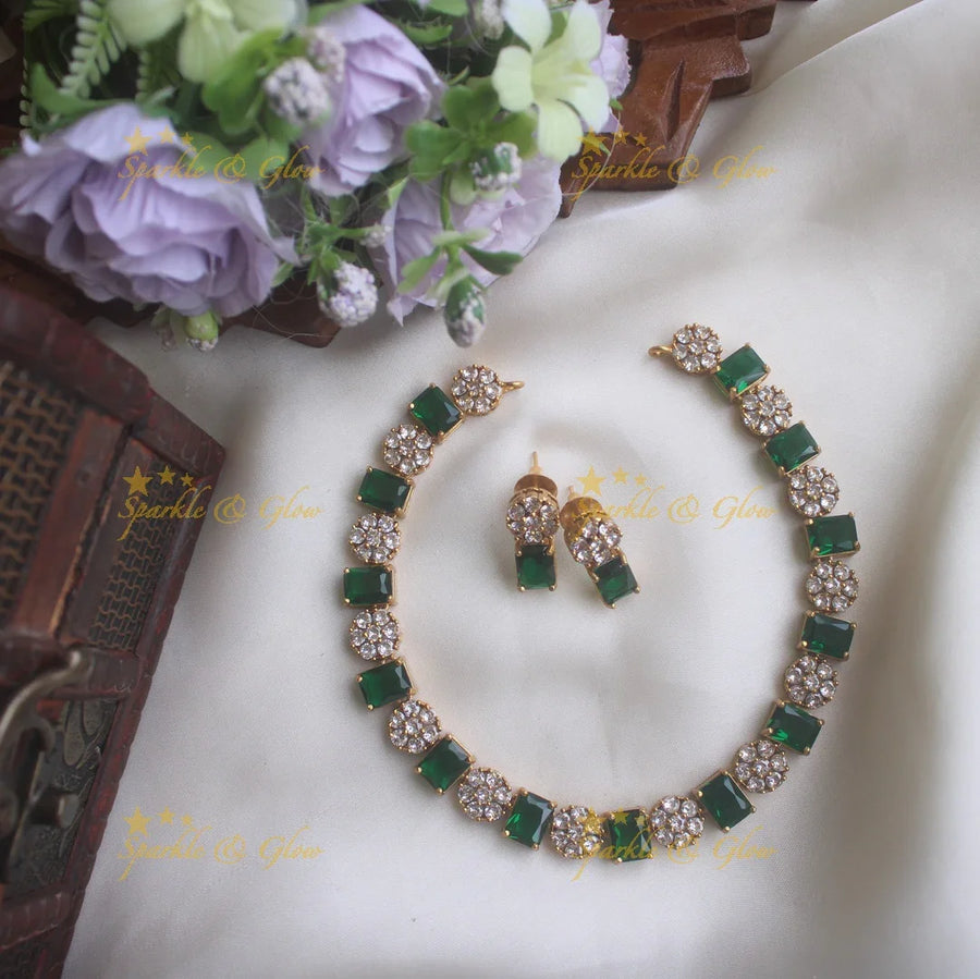 Beautiful floral green stone short necklace - Sparkle and Glow