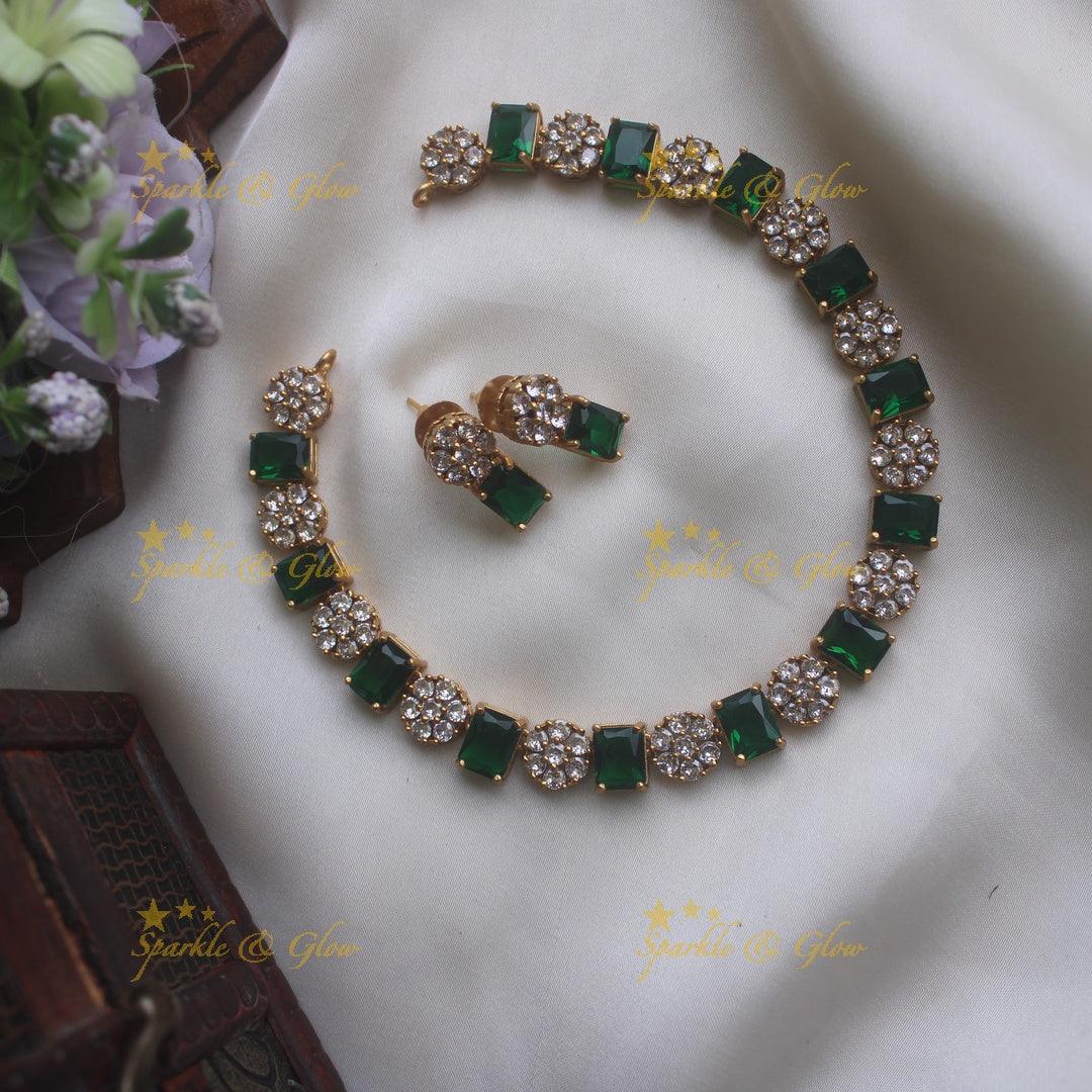 Beautiful floral green stone short necklace - Sparkle and Glow