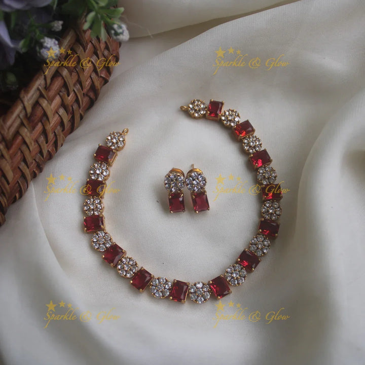 Beautiful floral green stone short necklace - Sparkle and Glow