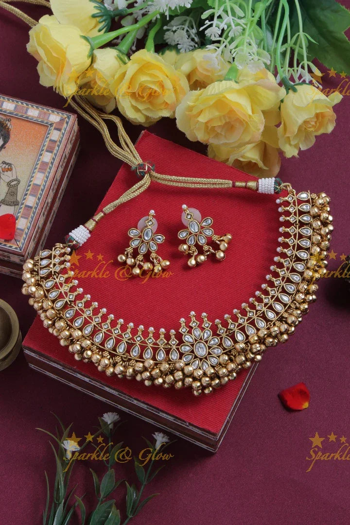 Gold alike floral gold cluster beads choker - Pink - Sparkle and Glow