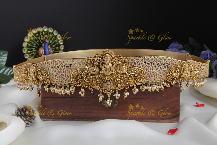 Exquisite lakshmi peacock gold alike AD hipbelt
