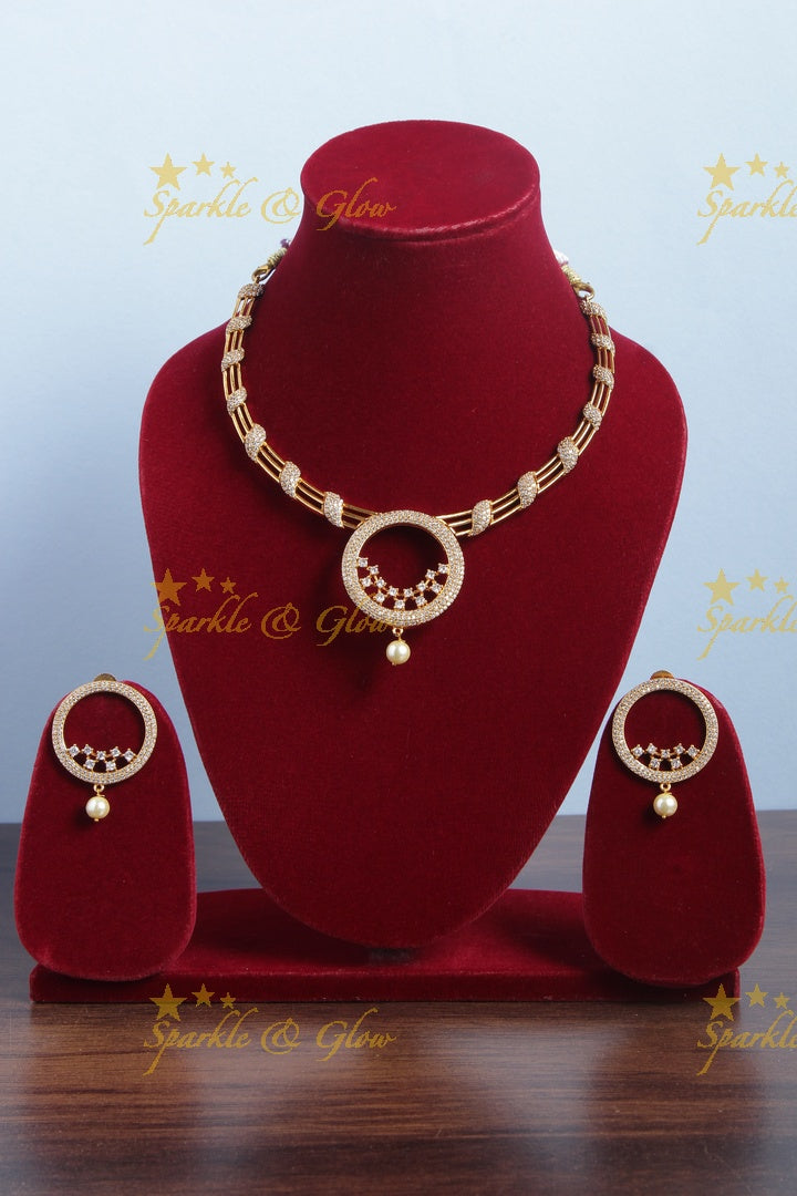 Premium Matt full moon AD Stone necklace - White