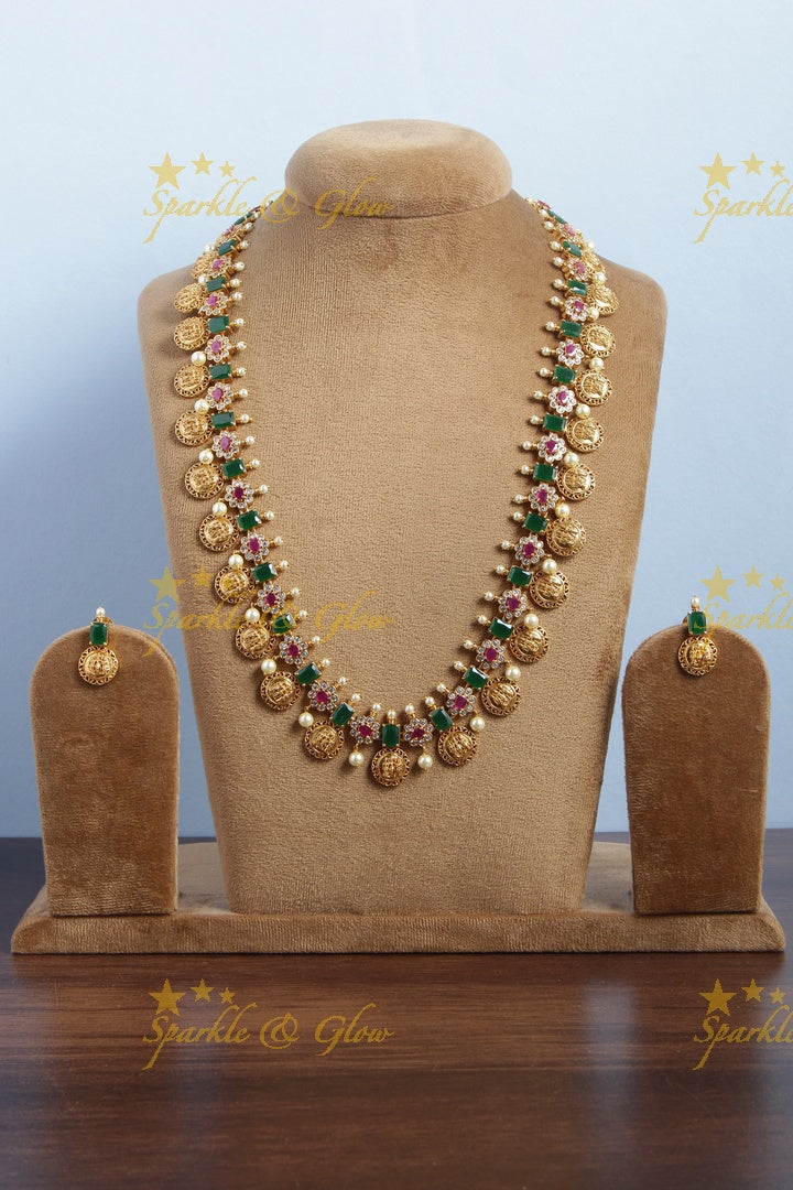 Premium Matt long floral ram sita coin necklace