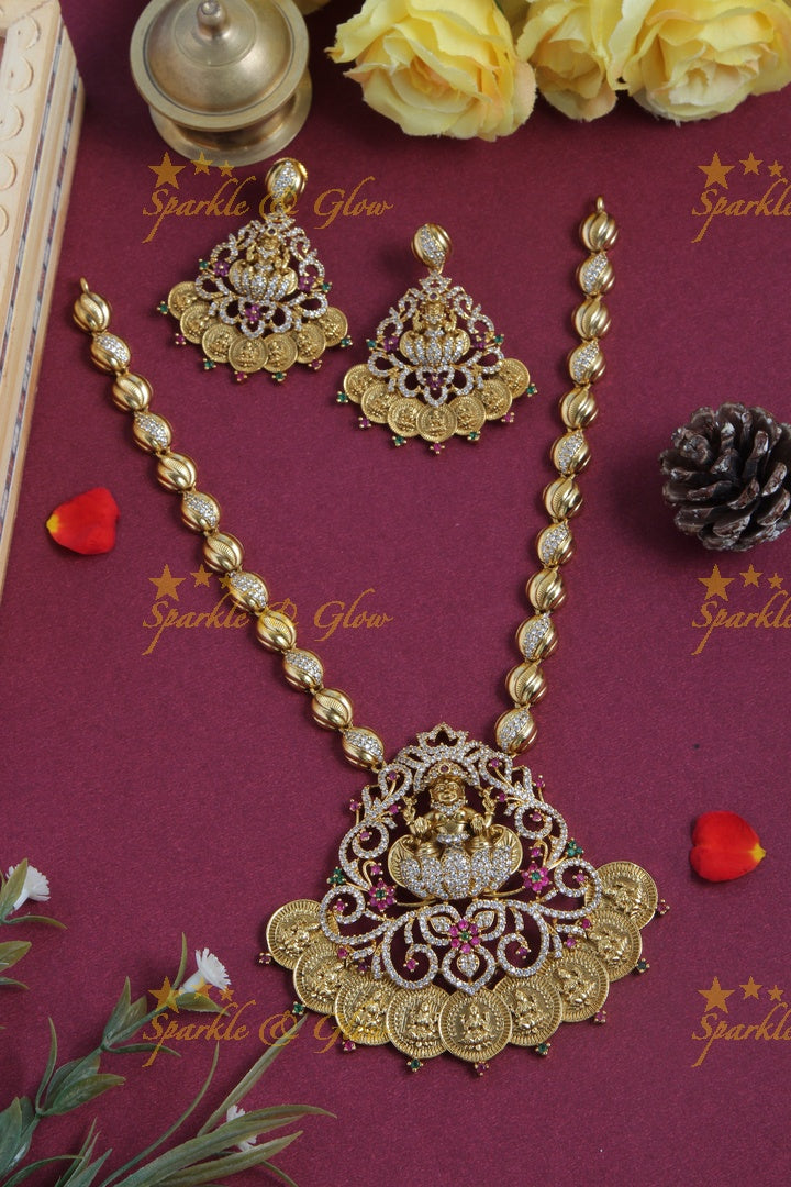 Intricate design lakshmi coin pendent necklace