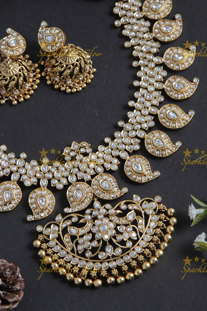 Beautiful gold alike mango floral short necklace - white