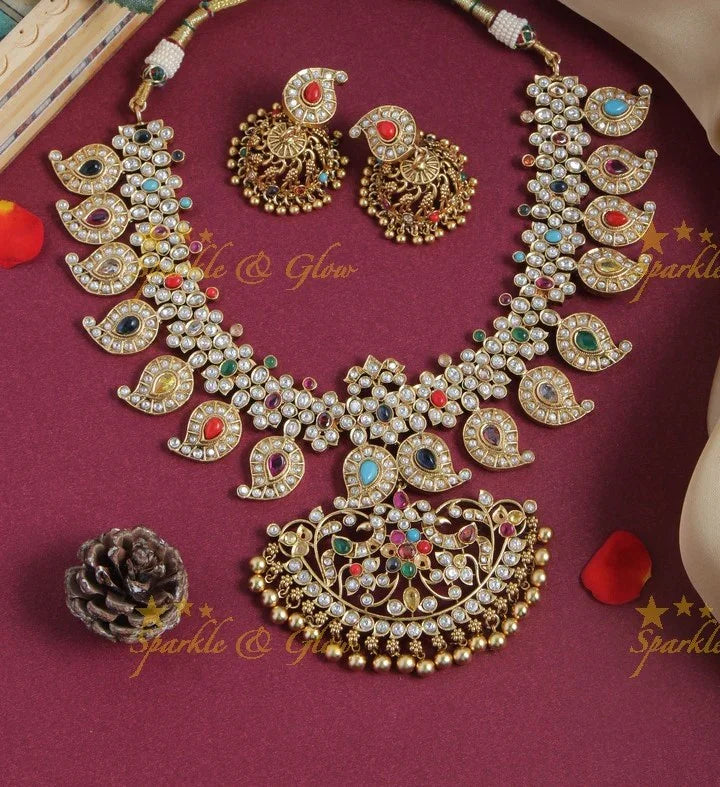 Beautiful gold alike mango floral short necklace - white - Sparkle and Glow