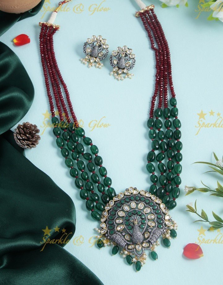 Glittering black polish victoira stones peacock pendent beads long necklace - Sparkle and Glow - Back Thread - 