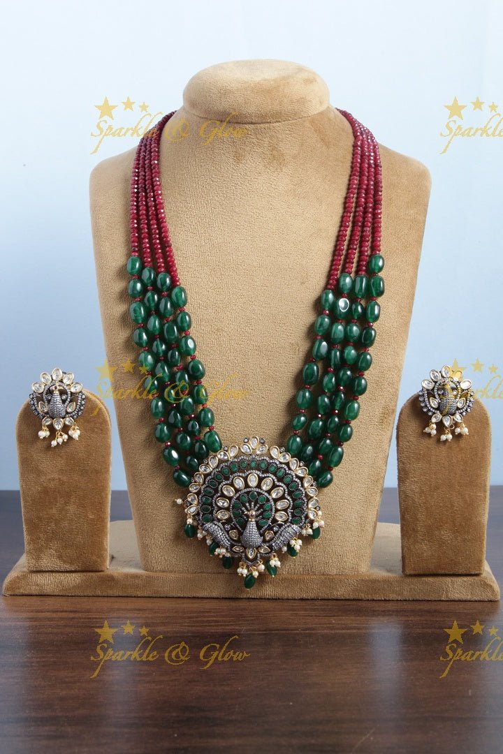 Glittering black polish victoira stones peacock pendent beads long necklace - Sparkle and Glow - Back Thread - 