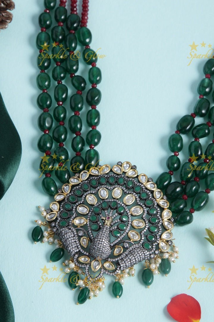 Glittering black polish victoira stones peacock pendent beads long necklace - Sparkle and Glow - Back Thread - 