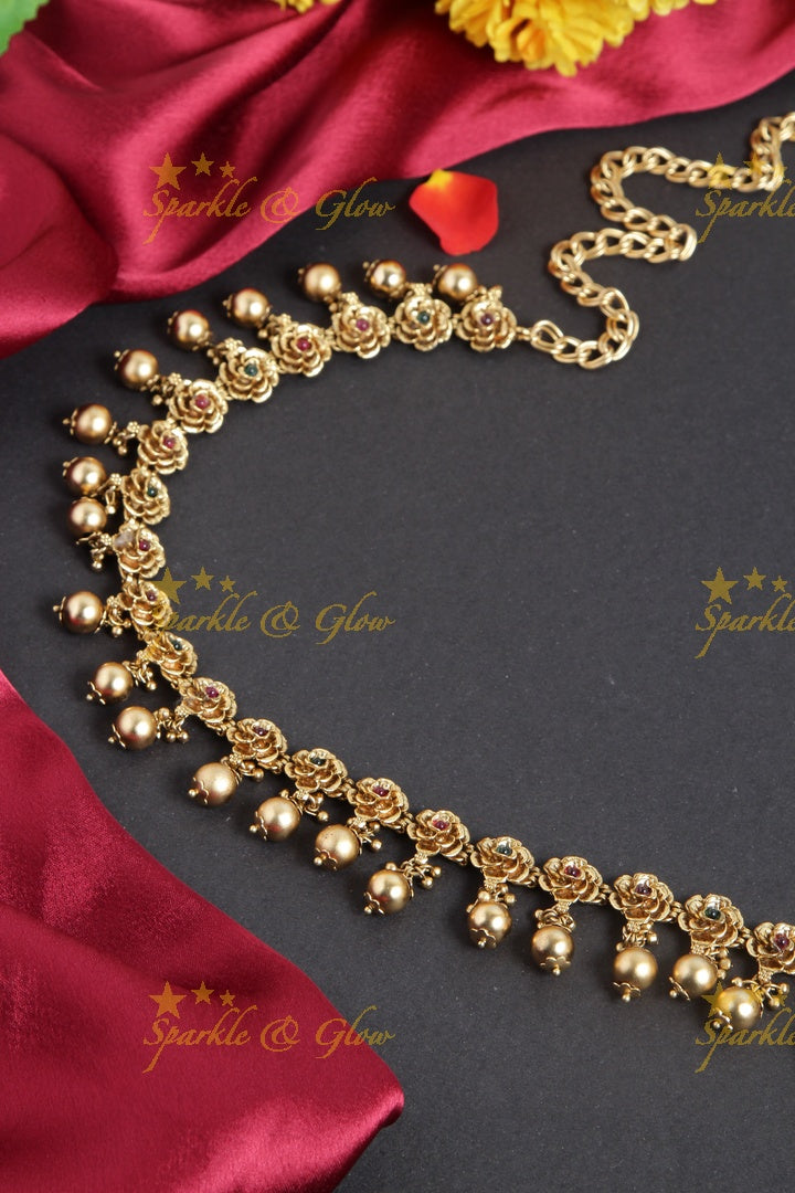 Gold alike rose flower gold beads hipchain