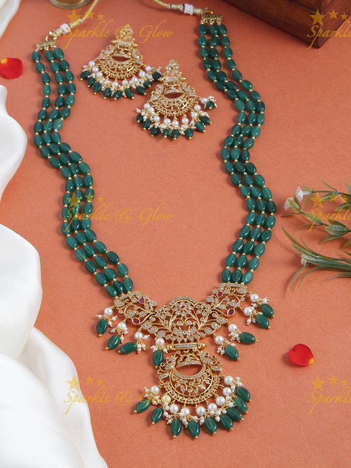 Premium Matt bead long necklace with beautiful pendent - Pink