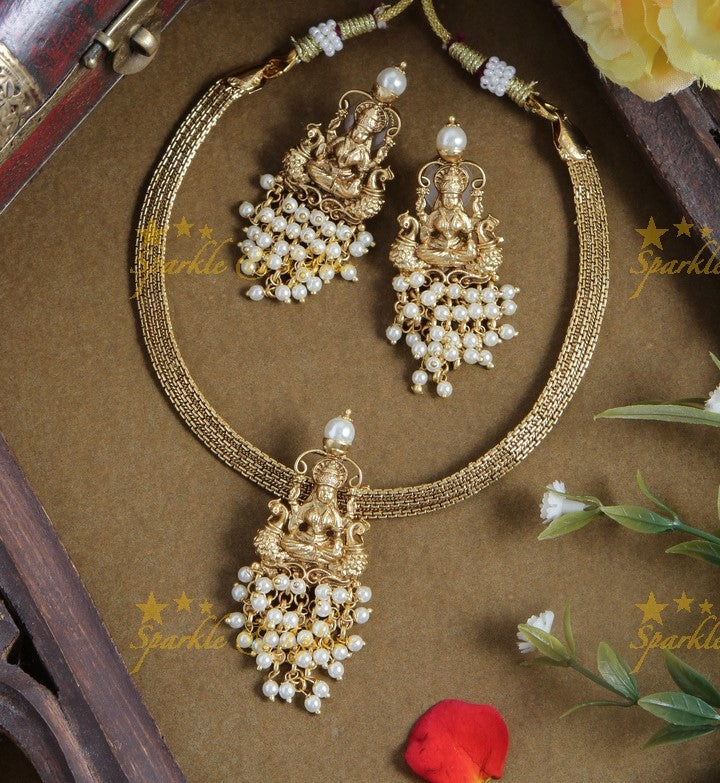 Gold alike lakshmi gold beads cluster pendent choker