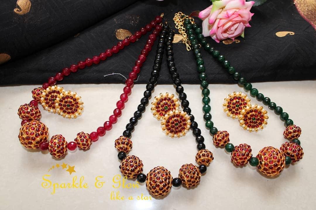 Statement kemp agate beads ball necklace - Pink - Sparkle and Glow