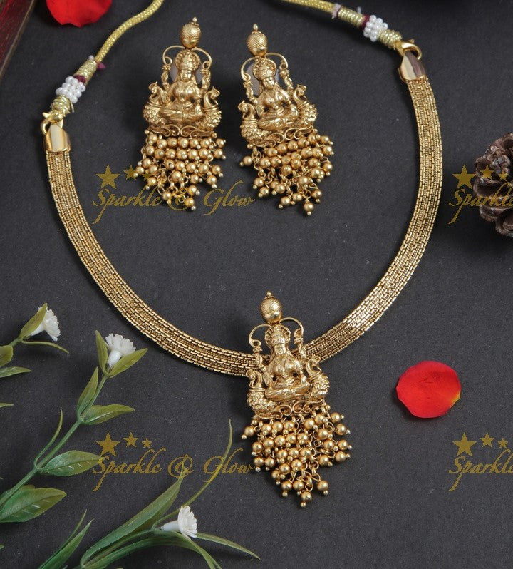 Gold alike lakshmi gold beads cluster pendent choker