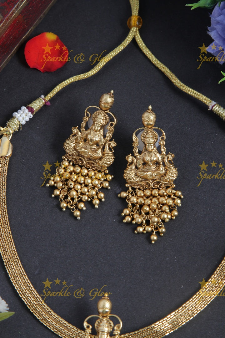 Gold alike lakshmi gold beads cluster pendent choker