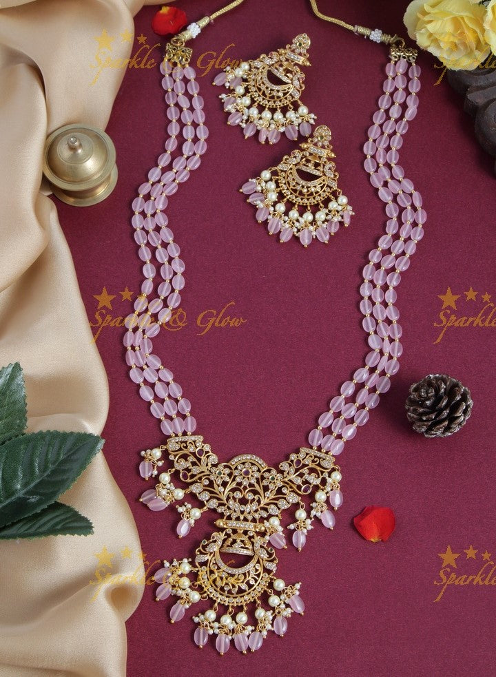 Premium Matt bead long necklace with beautiful pendent - Pink