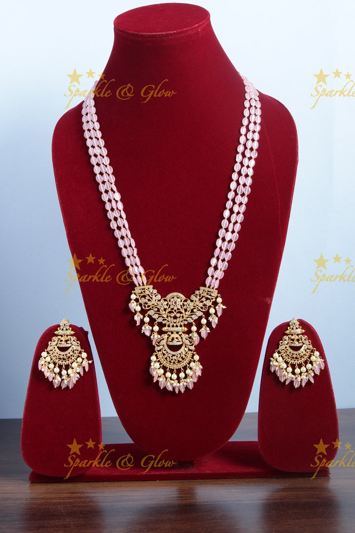 Premium Matt bead long necklace with beautiful pendent - Pink