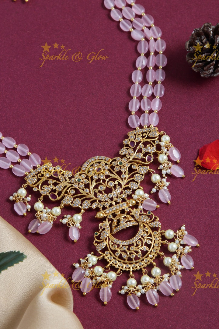 Premium Matt bead long necklace with beautiful pendent - Pink