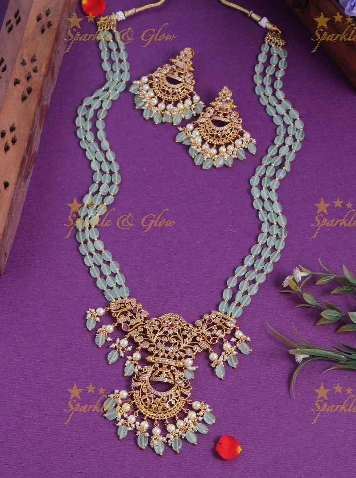 Premium Matt bead long necklace with beautiful pendent - Pink