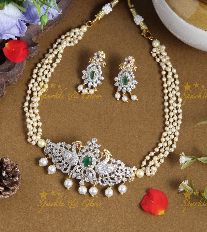 Glittering peacock GJ polish pearl choker - pink