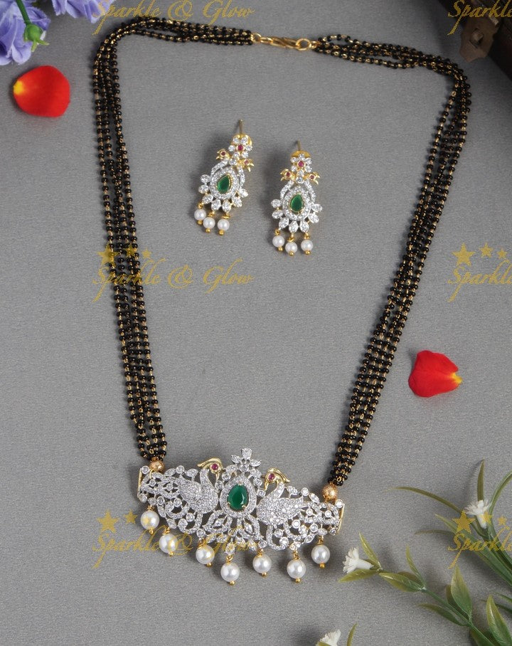 Glittering GJ polish long black beads necklace - Green