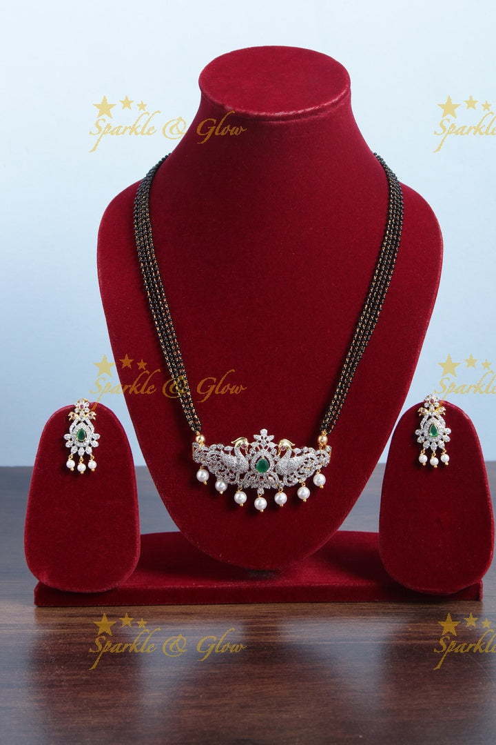 Glittering GJ polish long black beads necklace - Green