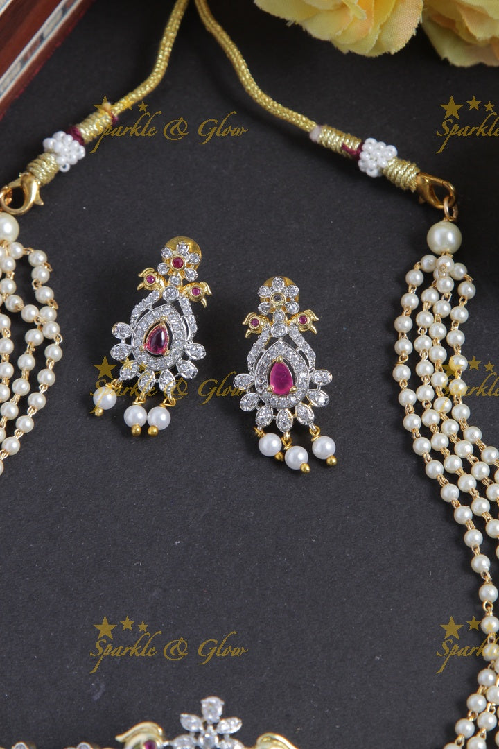 Glittering peacock GJ polish pearl choker - pink