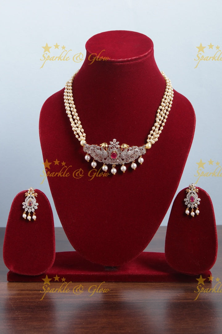 Glittering peacock GJ polish pearl choker - pink