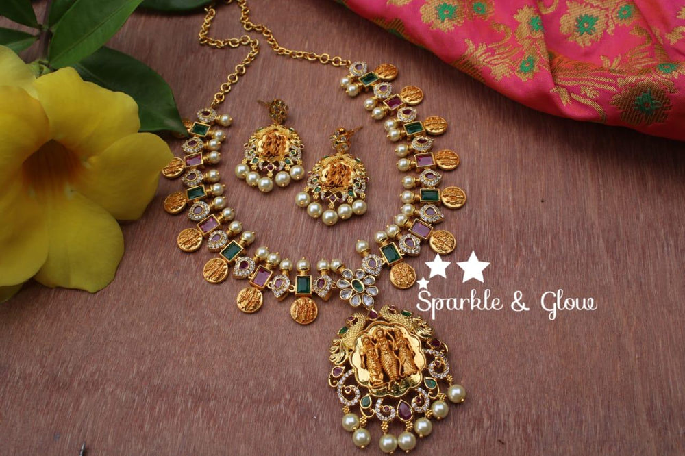 Ram parivar coin necklace set - Green Multi - Sparkle and Glow