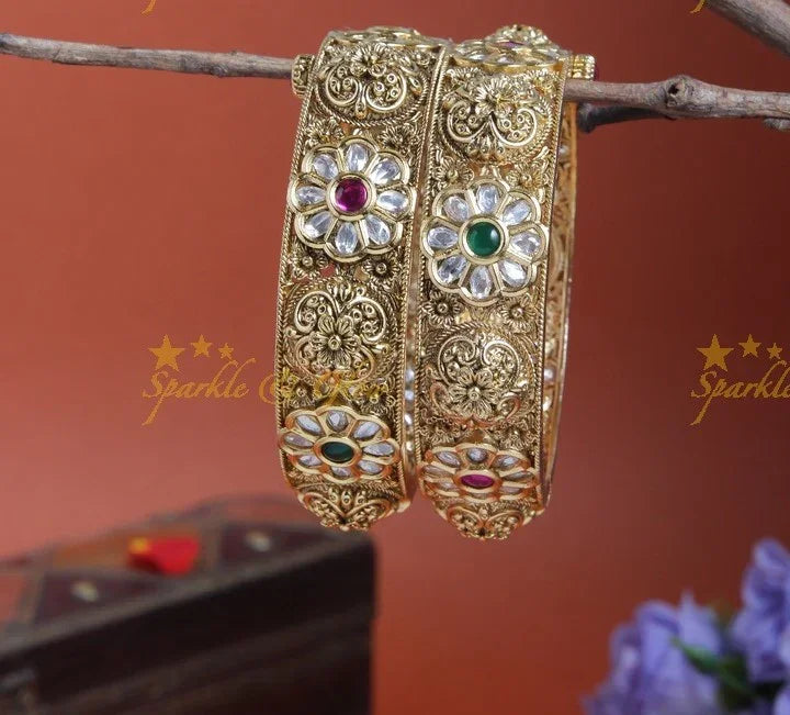 Beautiful floral stone bangles - Sparkle and Glow