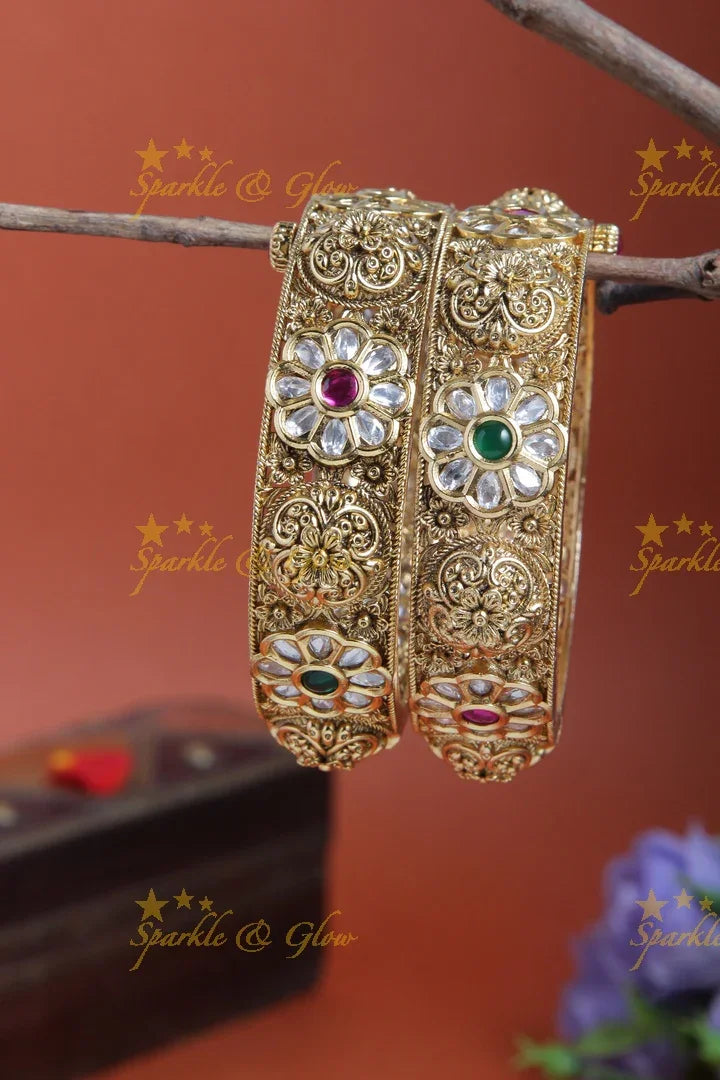 Beautiful floral stone bangles - Sparkle and Glow