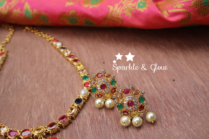 Gold polished navarathna necklace