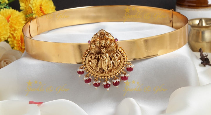 Premium Matt lord krishna carved pink beads hipbelt